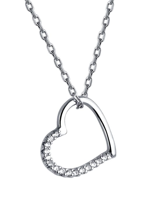 Dan 925 Sterling Silver With Cubic Zirconia  Simplistic Heart Locket Necklace 0