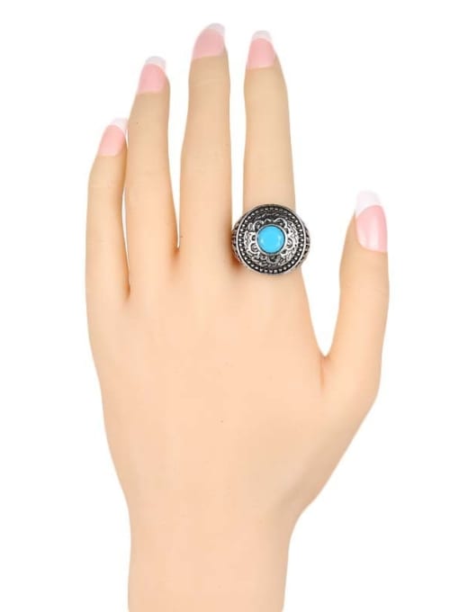 Gujin Ethnic style Blue Resin Antique Silver Plated Alloy Ring 1