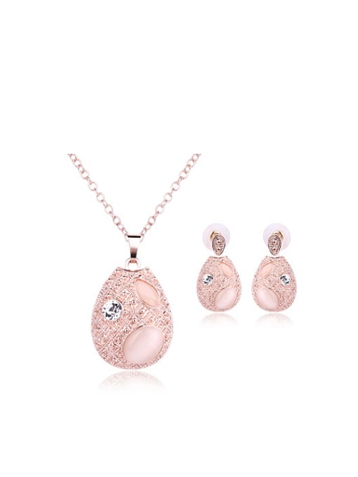BESTIE Alloy Rose Gold Plated Trendy style Opal and CZ Two Pieces Jewelry Set 0