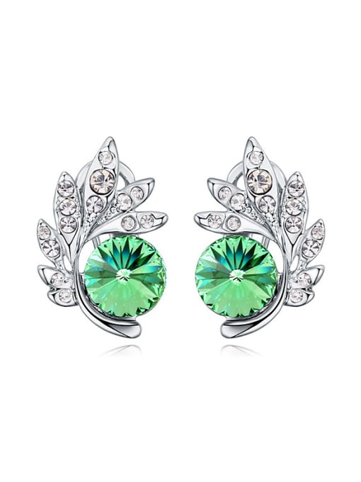 green Fashion Shiny Cubic austrian Crystals-covered Leaves Alloy Stud Earrings