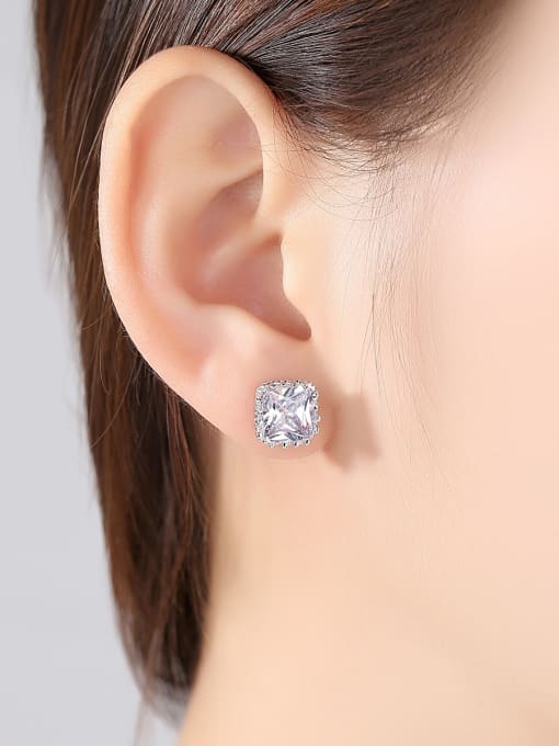 BLING SU AAA zircons square glistening multi-colored studs earring 1