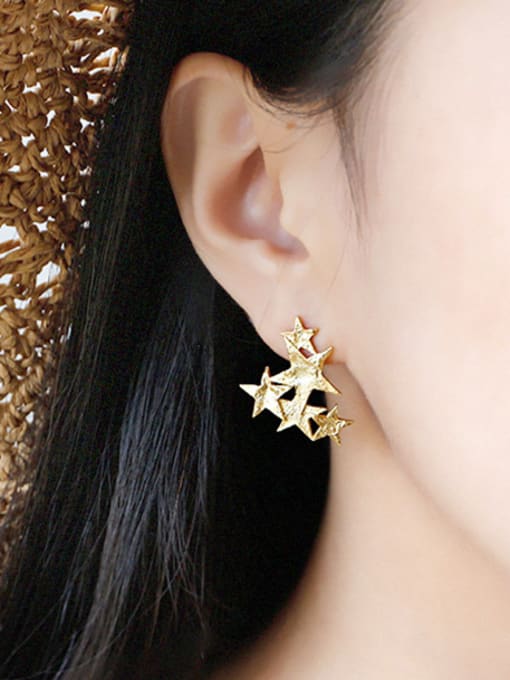 DAKA 925 Sterling Silver With Glossy Personality  Pentagram Stud Earrings 1