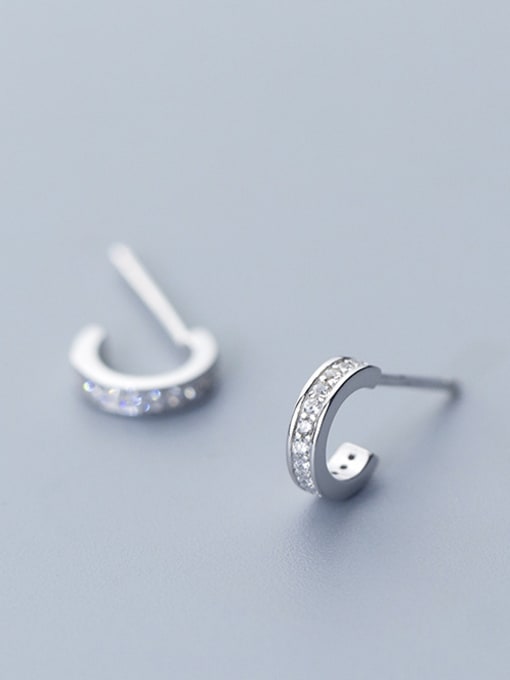 Rosh 925 Sterling Silver With Silver Plated Personality C-shaped Stud Earrings 1