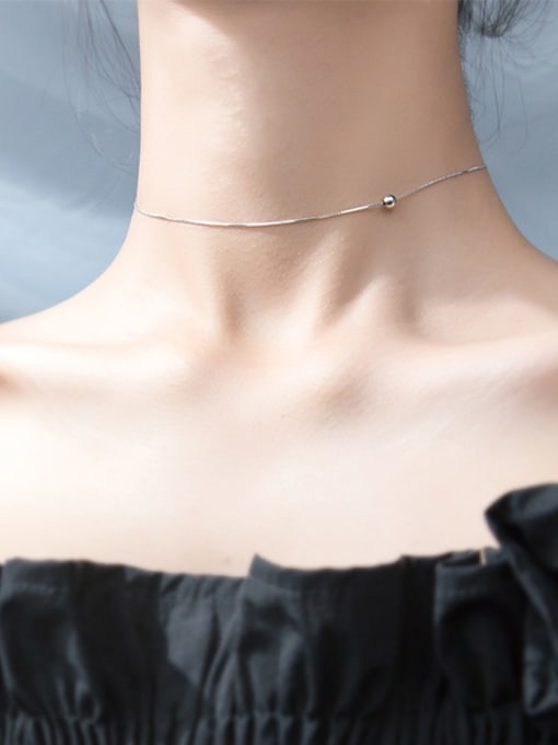 Rosh 925 Sterling Silver With Platinum Plated Simplistic Ball Chokers 1