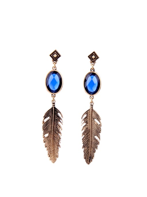 Blue Retro Leather Oval Drop Chandelier earring