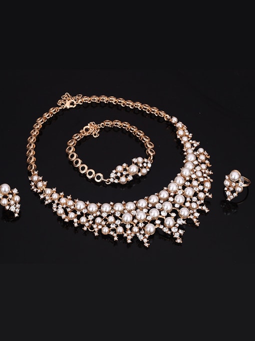 BESTIE Alloy Imitation-gold Plated Fashion Artificial Pearl and Rhinestones Four Pieces Jewelry Set 1