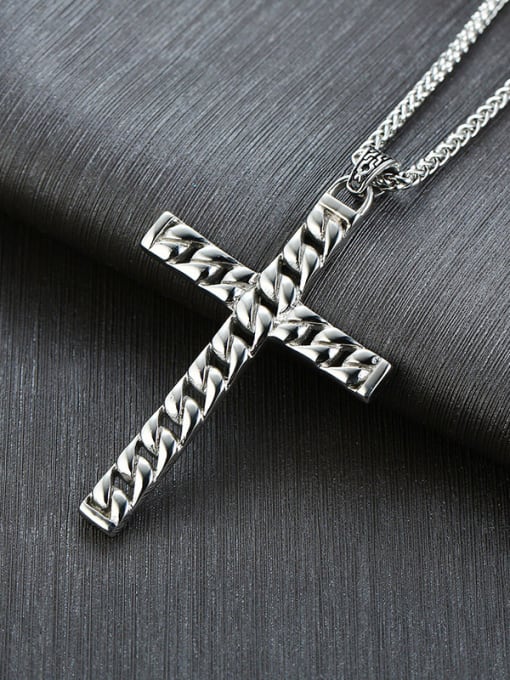 CONG Stainless Steel With Platinum Plated Simplistic Cross Necklaces 3