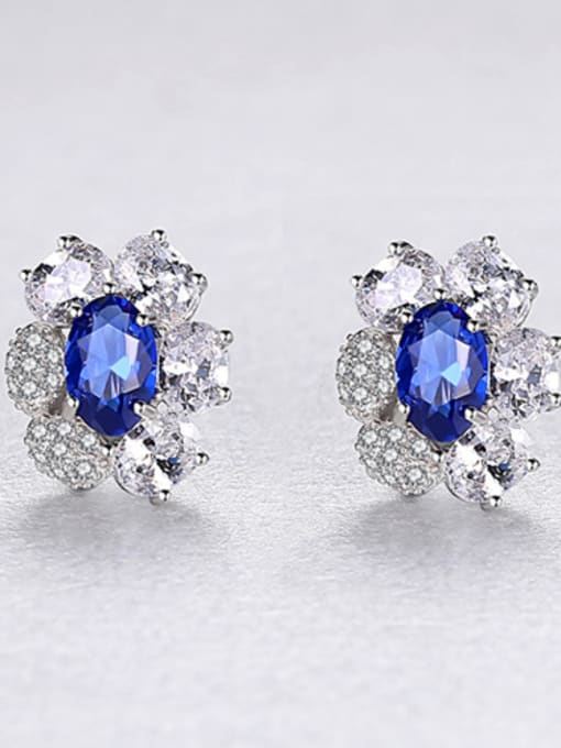 Blue -18A11 925 Sterling Silver With Platinum Plated Delicate Flower Stud Earrings