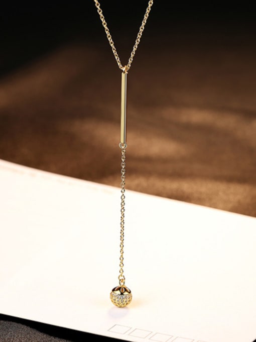 18K-gold Pure silver plated 18K gold zircons ball long Pendant Necklace