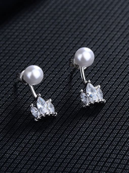 AI Fei Er Fashion Little Zirconias Crown Imitation Pearl Stud Earrings 2