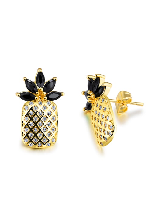 Black Creative Personalized Pineapple Zircon Stud Earrings