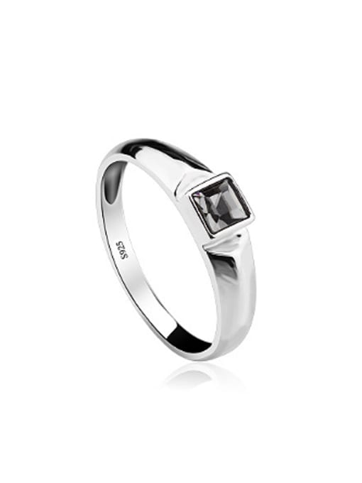 OUXI Fashion Black Zircon Silver Ring