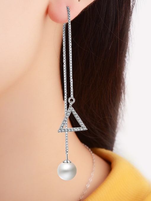 Rosh Simple Hollow Triangle Imitation Pearl Line Earrings 1