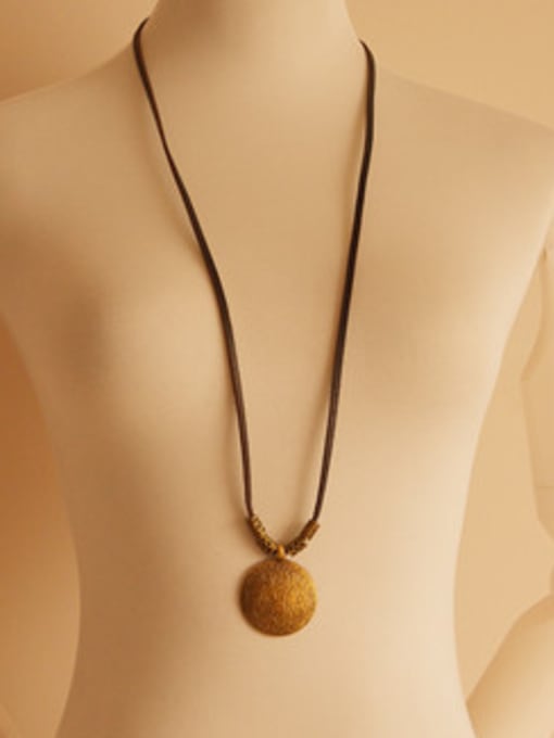Dandelion Round Shaped Cownhide Leather Necklace 1