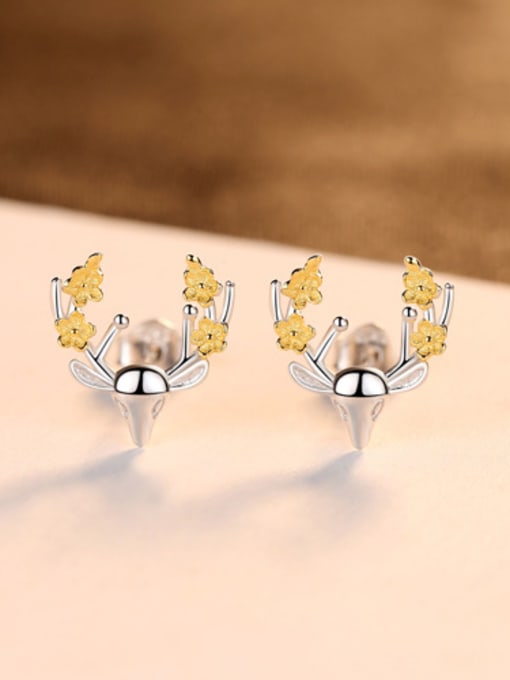 Yellow Sterling silver cute fawn earrings for christmas