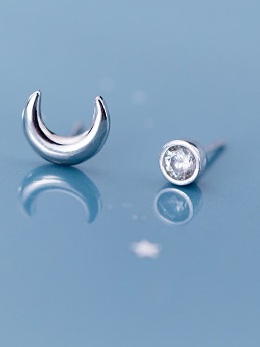 Rosh 925 Sterling Silver With Platinum Plated Cute  Asymmetry star  moon Stud Earrings 2