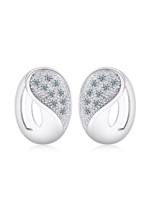 kwan Oval Fashion Elegant Silver Stud Earrings 0