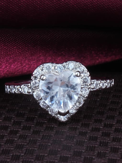 White Gold, 6# Exquisite 18K Gold Plated Heart Shaped Zircon Ring