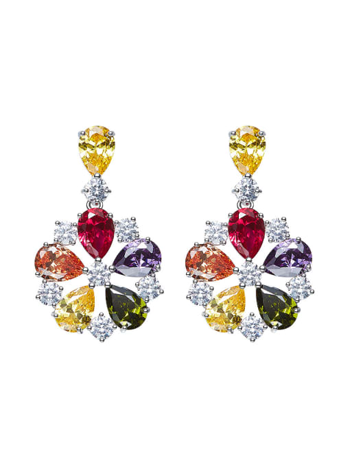 CEIDAI Fashion Colorful Zircon Flowery Stud Earrings 2