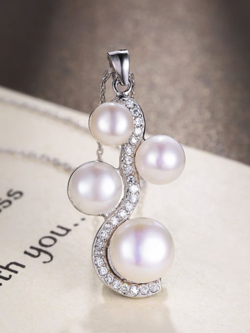 One Silver Fashion Freshwater Pearls Shiny Zirconias 925 Silver Pendant 0