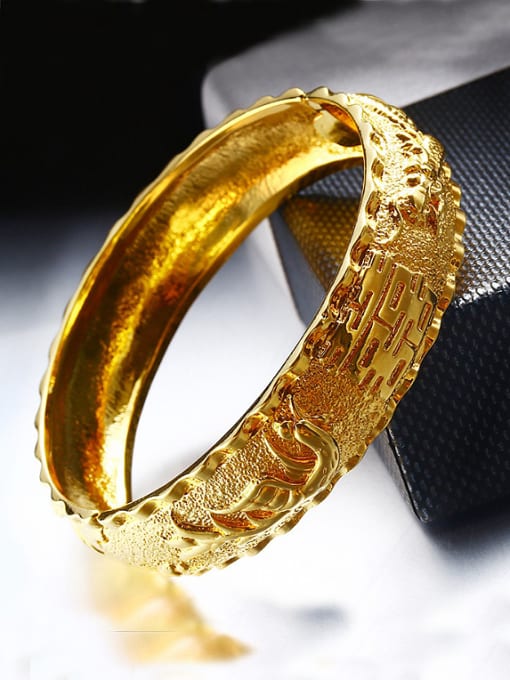 XP Copper Alloy 24K Gold Plated Ethnic style Dragon-phoenix Stamp Bangle 1