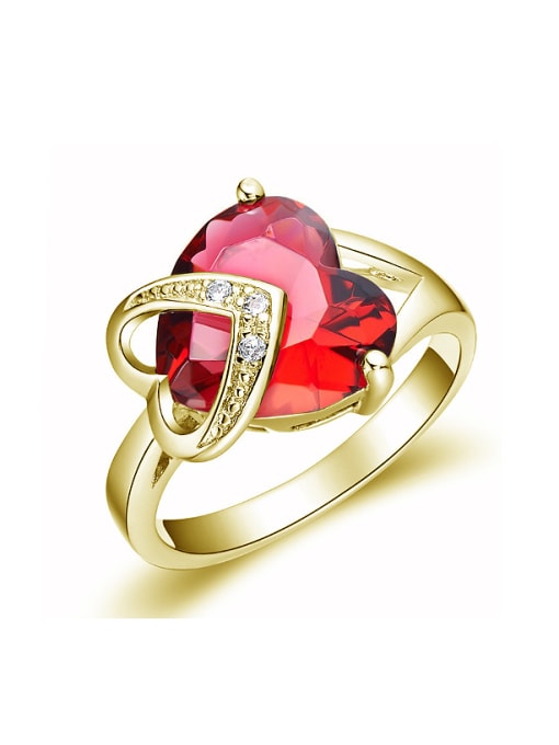 Gold Fashion Heart Red Zircon Copper Ring