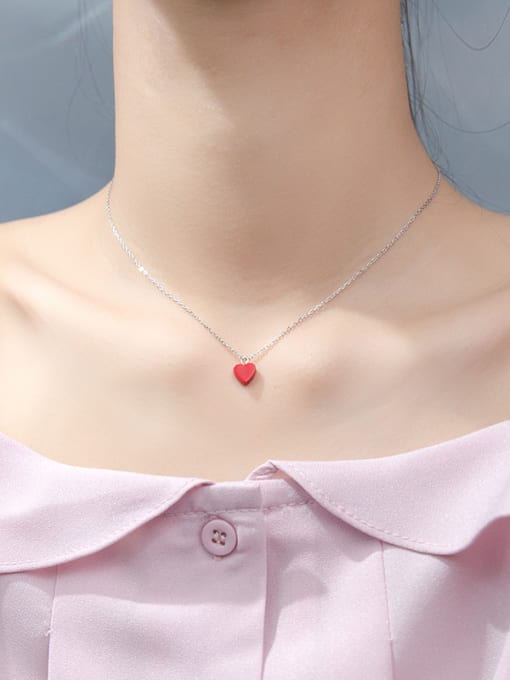 Rosh All-match Red Heart Shaped S925 Silver Necklace 1