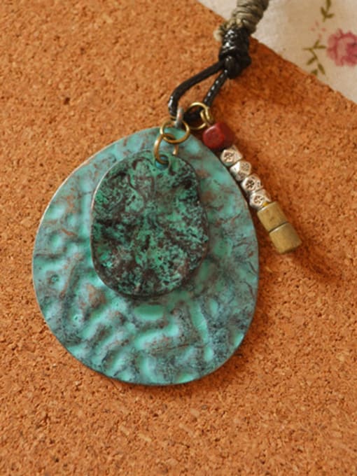 Copper Green Ethnic Style Geometric Shaped Sweater Necklace