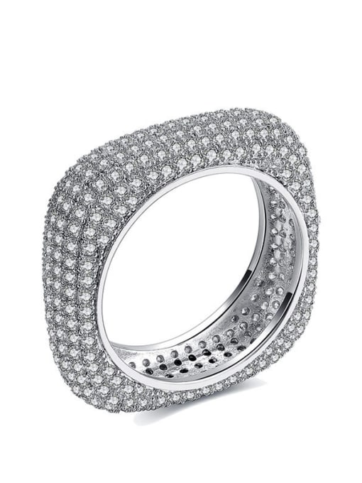 silvery Exaggerated personality square micro-inlaid AAA zircon ring