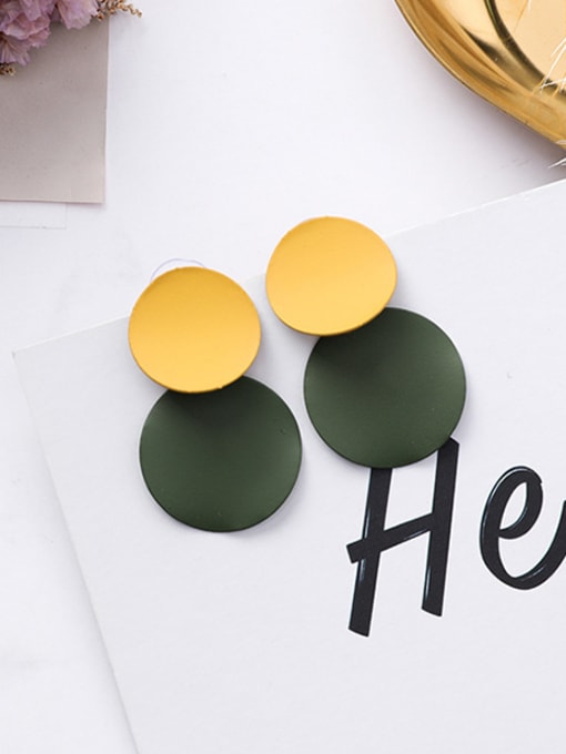 A yellow green Alloy With Geometric concave-convex Disc Earrings Stud Earrings