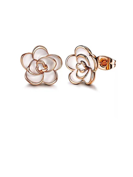 rose white Copper With Rose Gold Plated Cute Flower Stud Earrings