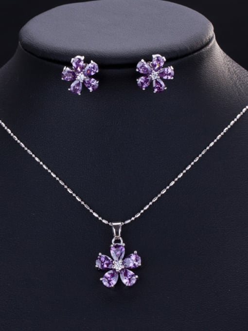 Violet Classic flower Zircon Earrings Necklace set (multi color optional)