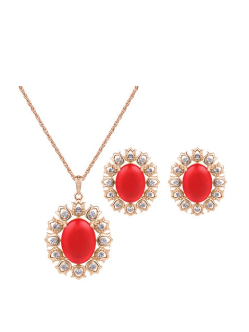 red 2018 2018 2018 2018 Alloy Imitation-gold Plated Fashion Artificial Stones Two Pieces Jewelry Set