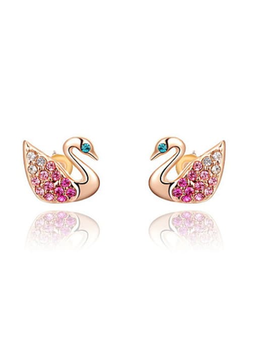 Rose Gold Colorful Austria Crystals Swan Shaped Stud Earrings