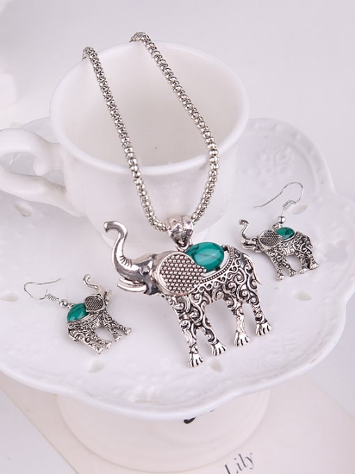 BESTIE Alloy Antique Silver Plated Vintage style Artificial Stones Elephant Three Pieces Jewelry Set 1