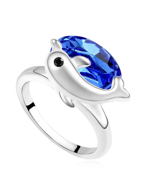 royal blue Personalized Little Dolphin Oval austrian Crystal Alloy Ring