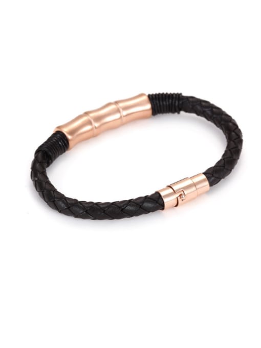 Rose Gold Stainless Steel Female Leather Bracelets
