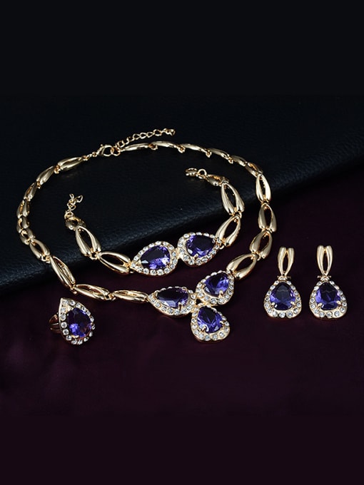 BESTIE Alloy Imitation-gold Plated Fashion Water Drop shaped Stones Four Pieces Jewelry Set 1