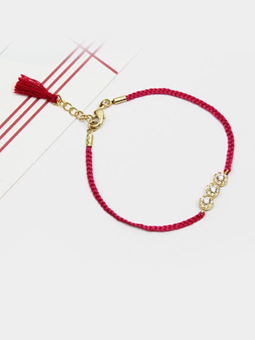 red Exquisite Three Beads Zircon Wrap Bracelet