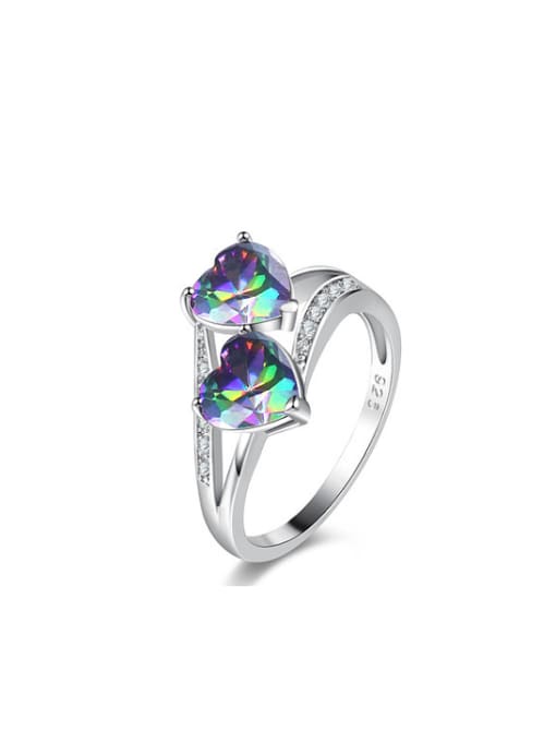 Ronaldo Multi-color White Gold Plated Heart Shaped Stone Ring 0