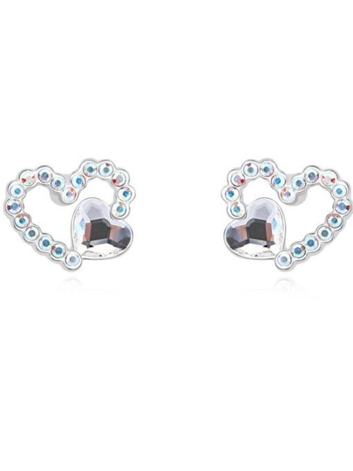 White Tiny Heart austrian Crystals Alloy Stud Earrings