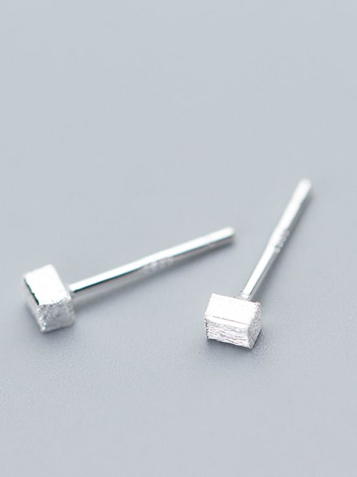 Rosh Sterling silver simple brushed square geometry mini earrings 1