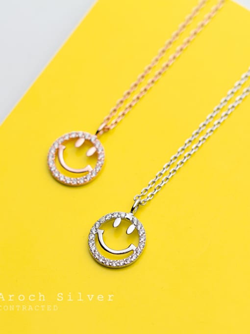 Rosh Diamond round smiley face S925 Silver Necklace 2