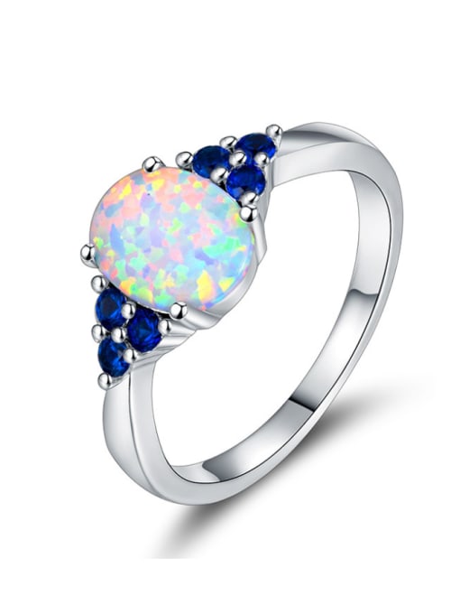 White Copper inlay color zirconium opal vintage ring