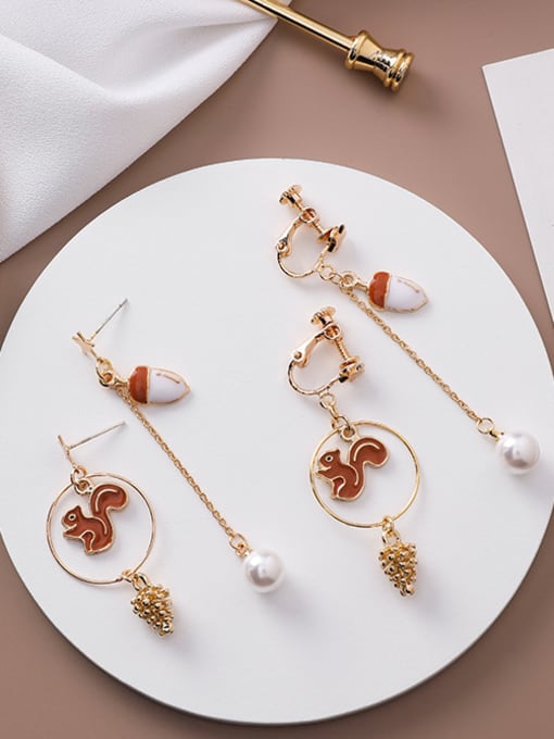 Girlhood Alloy With Rose Gold Plated Cartoon Pine Cone Squirrel Drop Earrings 2