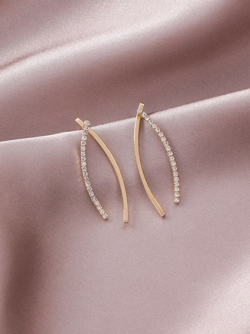A champagne gold Alloy With Platinum Plated Simplistic Micro-inlaid Line Curved Earrings