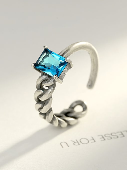 Sky Blue Sterling silver vintage semi-precious stones asymmetrical Thai silver style ring