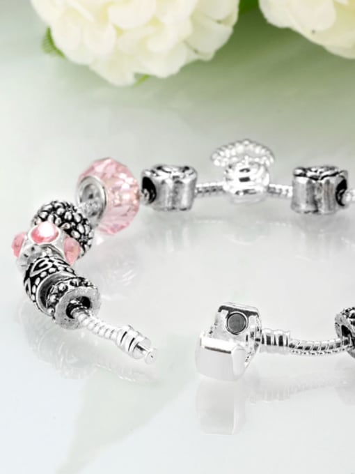 OUXI Retro Decorations Pink Glass Beads Bracelet 2