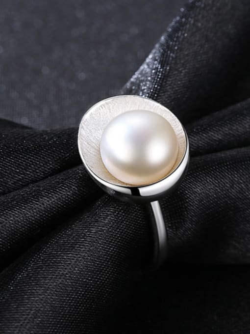 White Sterling Silver 9-9.5mm natural pearl free size ring