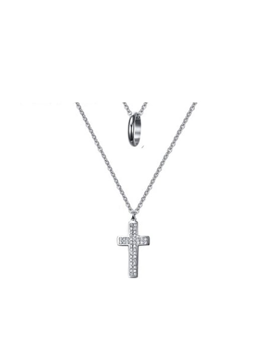 CONG Fashionable Cross Shaped Rhinestone Double Layer Necklace 0